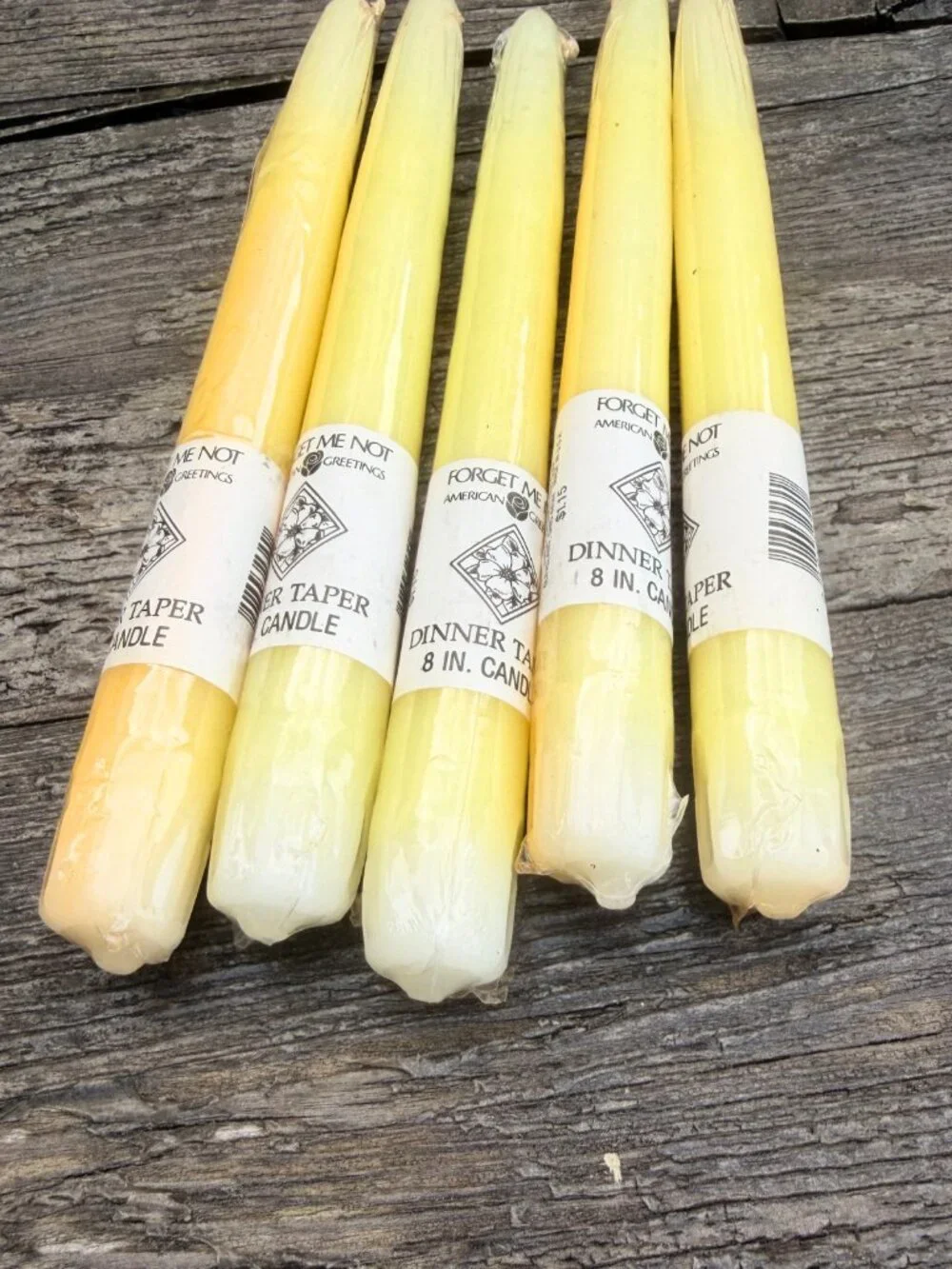 5 Vintage Butter Yellow Forget Me Not American Greetings Tapered 8” Candlesticks